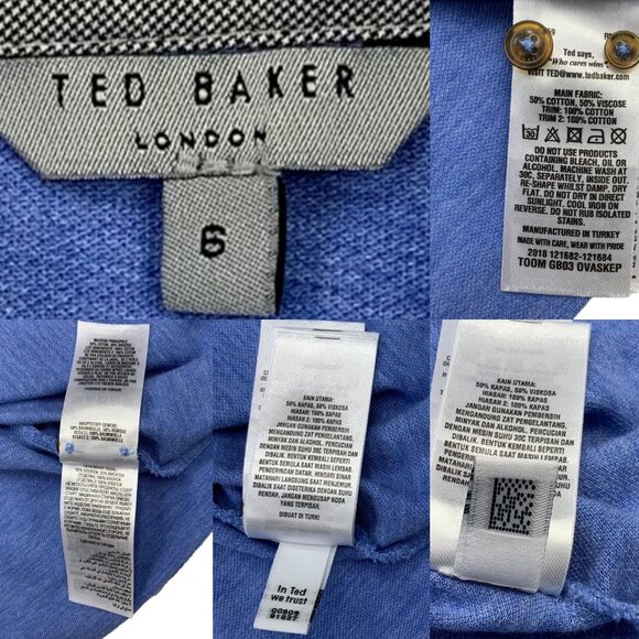 Ted Baker Mens Ovaskep Polo Collar Shirt 6 US/2XL XXL Blue Short Sleeve Preppy - Picture 5 of 11